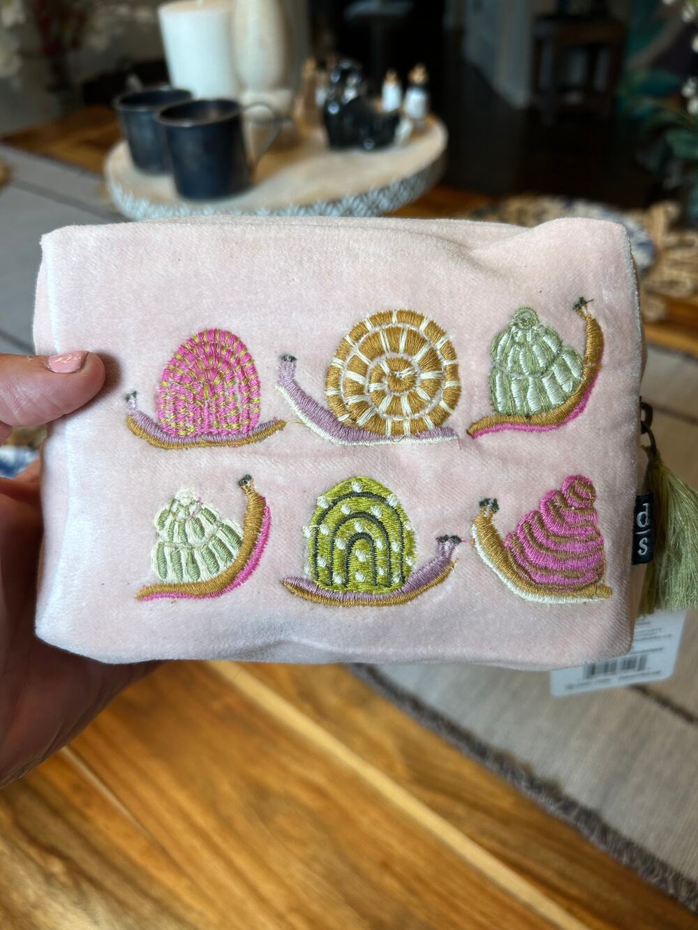 Light Pink Rectangle Velvet Pouch Makeup Bag Cute Accessory Travel Bag Snail